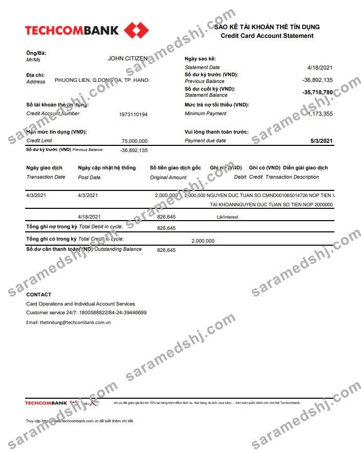 Vietnam Techcombank excel pdf